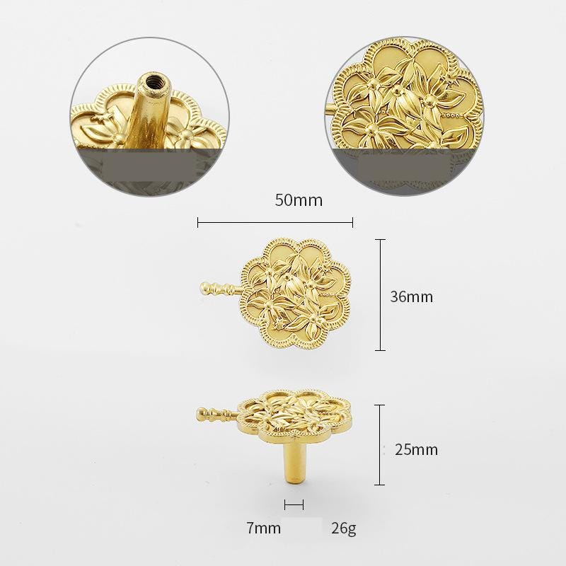 Solid Brass Flower Drawer Knob 25 50mm 1" 2" Gold Color Kitchen Door Drawer Pull Furniture Hardware Wholesale