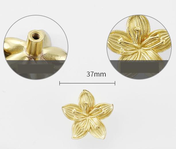 Solid Brass Flower Drawer Knob 20 37mm 3/4" 1 1/2" Gold Color Kitchen Door Drawer Pull Furniture Hardware Wholesale