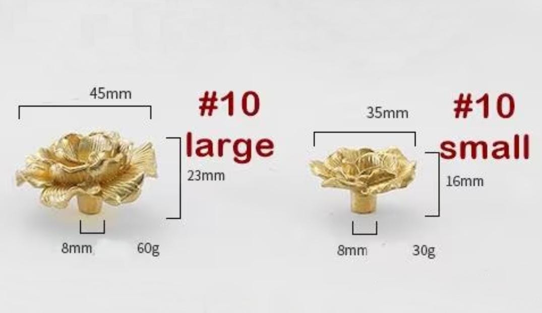 Solid Brass Flower Drawer Knob 35 45mm 1 3/8" 1 3/4" Gold Color Kitchen Door Drawer Pull Furniture Hardware Wholesale