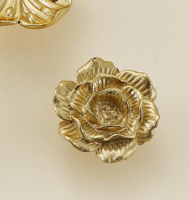 Solid Brass Flower Drawer Knob 35 45mm 1 3/8" 1 3/4" Gold Color Kitchen Door Drawer Pull Furniture Hardware Wholesale