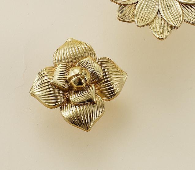 Solid Brass Flower Drawer Knob 25 31mm 1" 1 1/4" Gold Color Kitchen Door Drawer Pull Furniture Hardware Wholesale