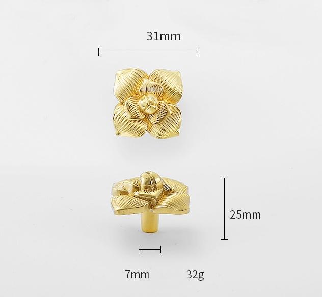 Solid Brass Flower Drawer Knob 25 31mm 1" 1 1/4" Gold Color Kitchen Door Drawer Pull Furniture Hardware Wholesale