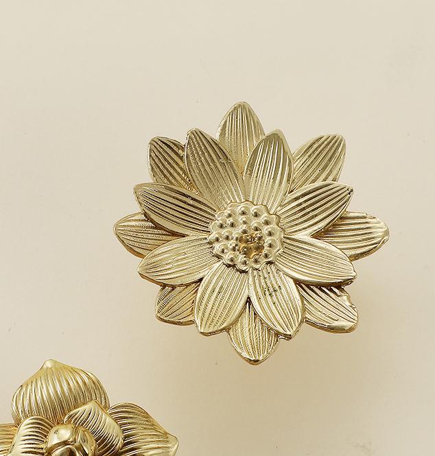 Solid Brass Flower Drawer Knob 23 50mm 7/8" 2" Gold Color Kitchen Door Drawer Pull Furniture Hardware Wholesale