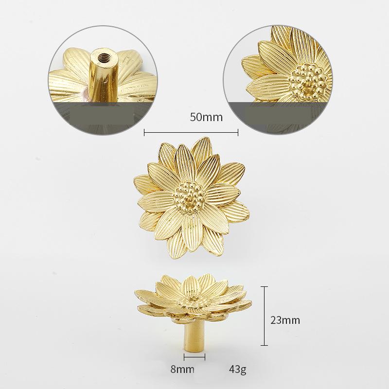 Solid Brass Flower Drawer Knob 23 50mm 7/8" 2" Gold Color Kitchen Door Drawer Pull Furniture Hardware Wholesale