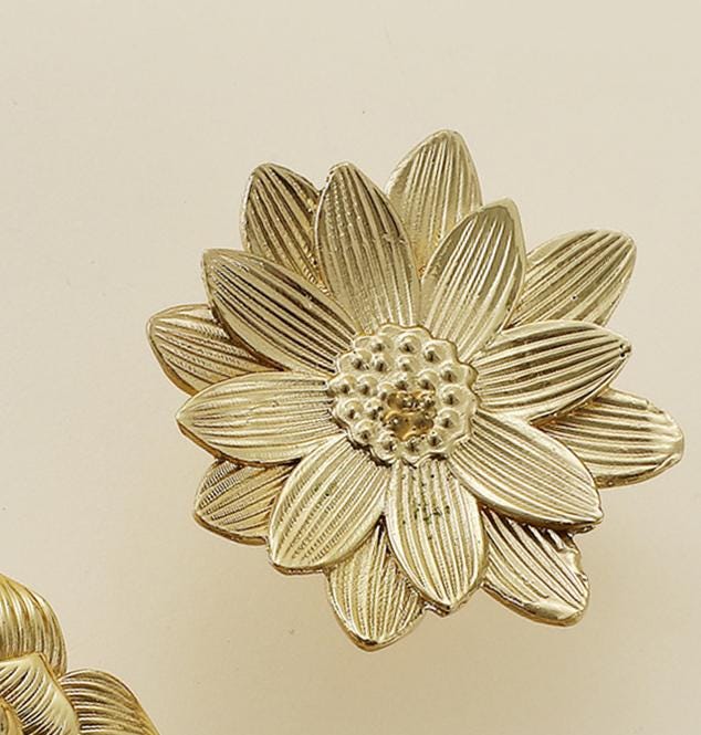 Solid Brass Flower Drawer Knob 23 50mm 7/8" 2" Gold Color Kitchen Door Drawer Pull Furniture Hardware Wholesale