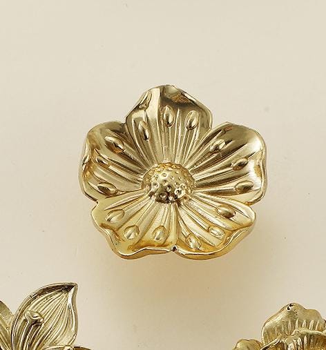 Solid Brass Flower Drawer Knob 20 40mm 3/4" 1 5/8" Gold Color Kitchen Door Drawer Pull Furniture Hardware Wholesale