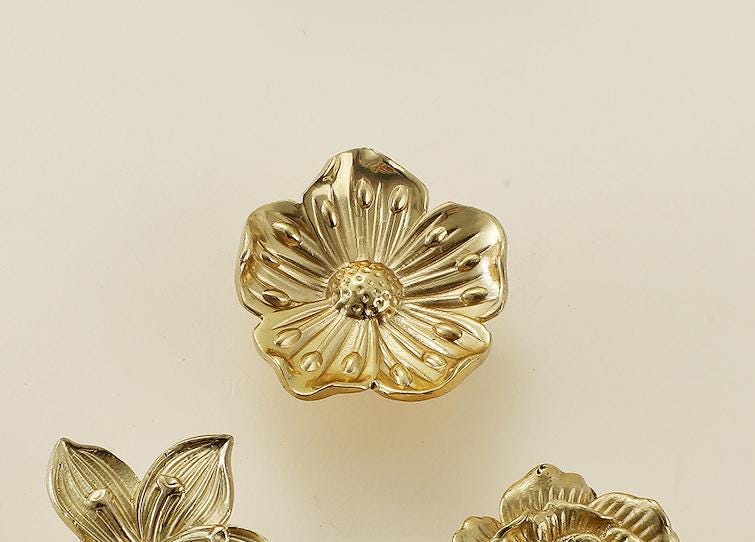Solid Brass Flower Drawer Knob 20 40mm 3/4" 1 5/8" Gold Color Kitchen Door Drawer Pull Furniture Hardware Wholesale