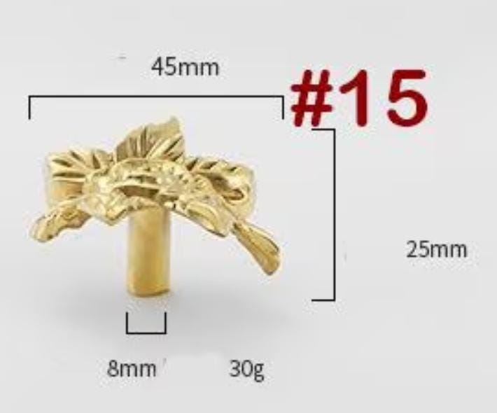 Solid Brass Flower Drawer Knob 25 45mm 1" 3/4" Gold Color Kitchen Door Drawer Pull Furniture Hardware Wholesale