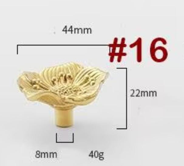 Solid Brass Flower Drawer Knob 22 44mm 7/8" 1 3/4" Gold Color Kitchen Door Drawer Pull Furniture Hardware Wholesale