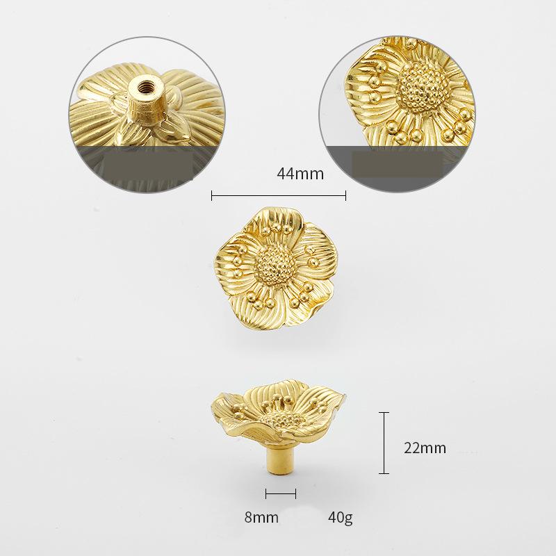 Solid Brass Flower Drawer Knob 22 44mm 7/8" 1 3/4" Gold Color Kitchen Door Drawer Pull Furniture Hardware Wholesale