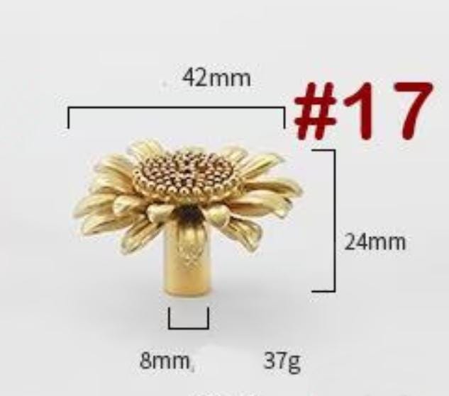 Solid Brass Flower Drawer Knob 24 42mm 1" 1 5/8" Gold Color Kitchen Door Drawer Pull Furniture Hardware Wholesale