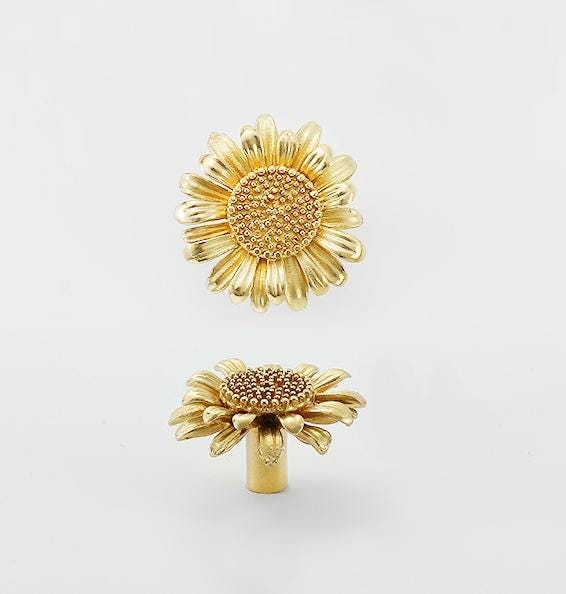 Solid Brass Flower Drawer Knob 24 42mm 1" 1 5/8" Gold Color Kitchen Door Drawer Pull Furniture Hardware Wholesale