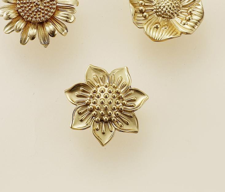 Solid Brass Flower Drawer Knob 24 40mm 1" 1 5/8" Gold Color Kitchen Door Drawer Pull Furniture Hardware Wholesale