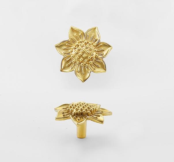 Solid Brass Flower Drawer Knob 24 40mm 1" 1 5/8" Gold Color Kitchen Door Drawer Pull Furniture Hardware Wholesale