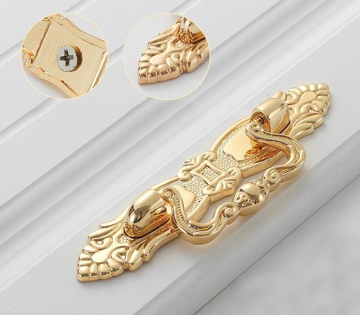 Solid Brass Drop Ring Drawer Pull Knob Door Knocker 114 171 mm 4 1/2 6 3/8 Inches Gold Color Kitchen Furniture Hardware Wholesale Bulk