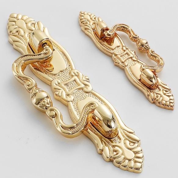 Solid Brass Drop Ring Drawer Pull Knob Door Knocker 114 171 mm 4 1/2 6 3/8 Inches Gold Color Kitchen Furniture Hardware Wholesale Bulk