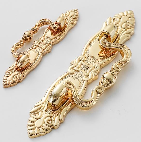 Solid Brass Drop Ring Drawer Pull Knob Door Knocker 114 171 mm 4 1/2 6 3/8 Inches Gold Color Kitchen Furniture Hardware Wholesale Bulk