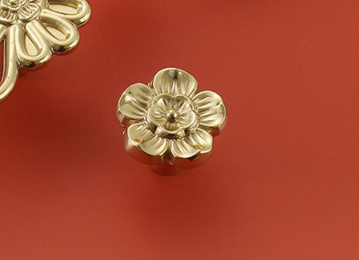 Solid Brass Flower Drawer Knob 24 34mm 1" 1 3/8" Gold Color Kitchen Door Drawer Pull Furniture Hardware Wholesale