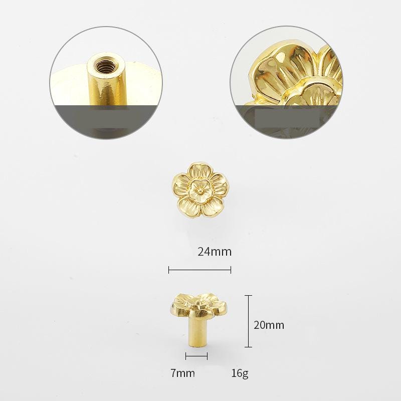 Solid Brass Flower Drawer Knob 24 34mm 1" 1 3/8" Gold Color Kitchen Door Drawer Pull Furniture Hardware Wholesale