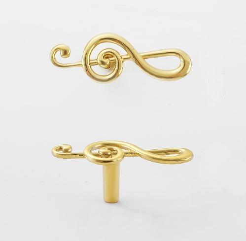 Solid Brass Treble Clef Drawer Knob 24 60mm 1" 2 3/8" Gold Color Kitchen Door Drawer Pull Furniture Hardware Wholesale