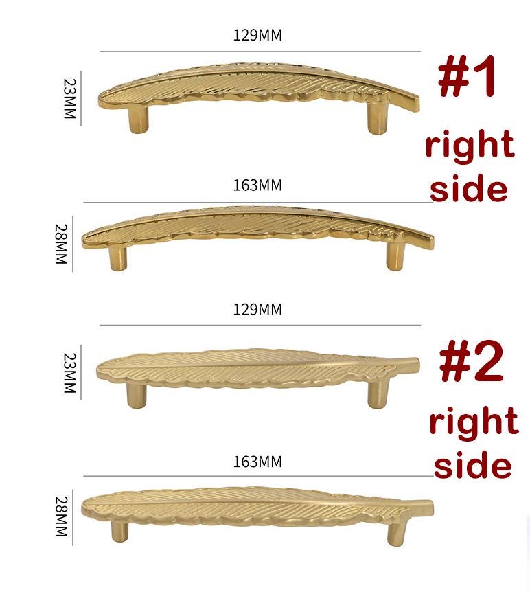 Solid Brass Feather Drawer Pull Handle 129 163mm 5 1/8" 6 1/2" Gold Color Kitchen Door Drawer Pull Furniture Hardware Wholesale