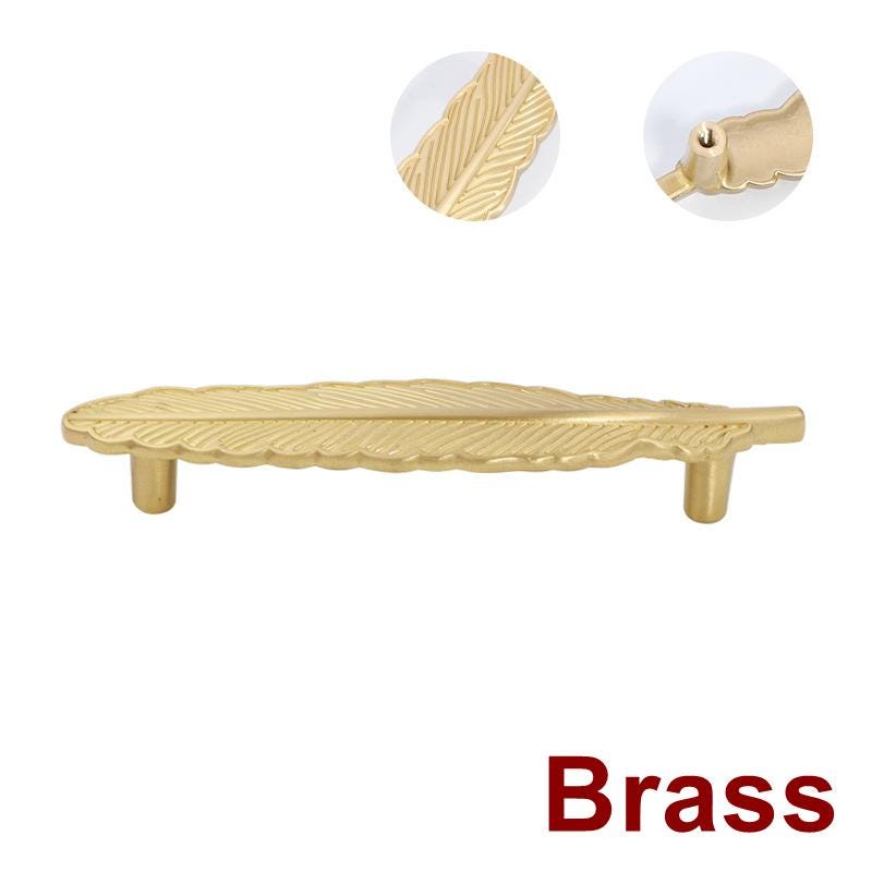 Solid Brass Feather Drawer Pull Handle 129 163mm 5 1/8" 6 1/2" Gold Color Kitchen Door Drawer Pull Furniture Hardware Wholesale