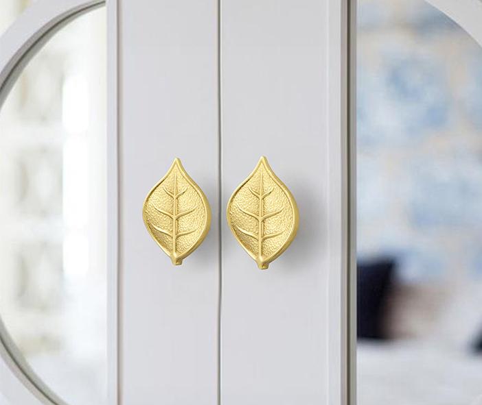 Solid Brass Leaf Drawer Knob 16 34mm 5/8" 1 3/8" Gold Color Kitchen Door Drawer Pull Furniture Hardware Wholesale