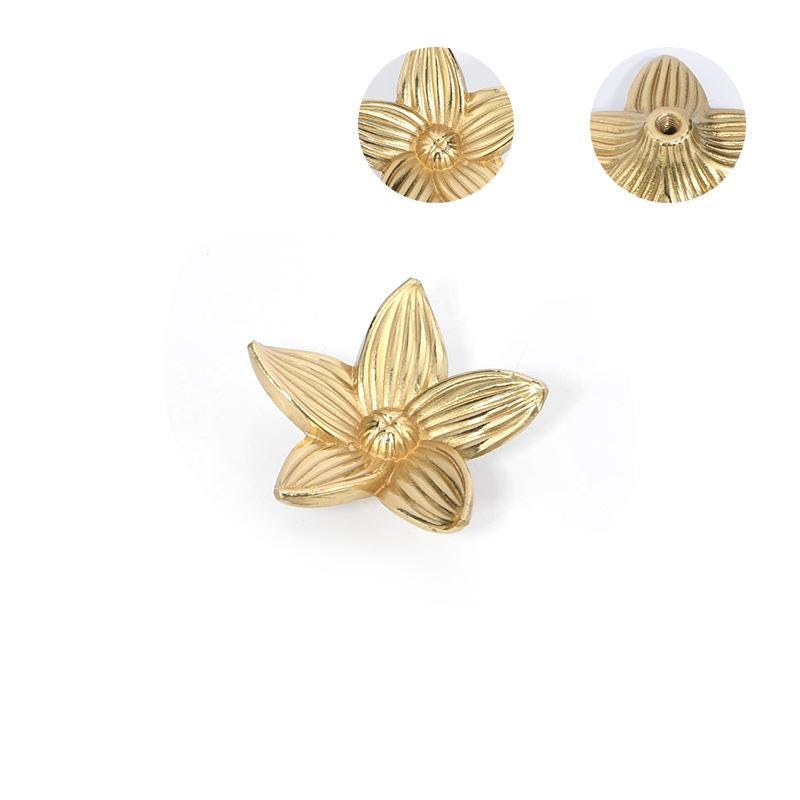 Solid Brass Flower Drawer Knob 21 48mm 7/8" 1 7/8" Gold Color Kitchen Door Drawer Pull Furniture Hardware Wholesale