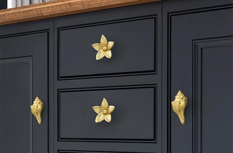 Solid Brass Flower Drawer Knob 21 48mm 7/8" 1 7/8" Gold Color Kitchen Door Drawer Pull Furniture Hardware Wholesale