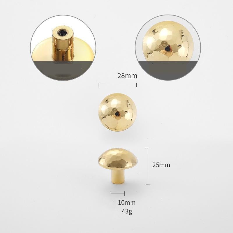 Solid Brass Mushroom Drawer Knob 25 28mm 7/8" 1 1/8" Forged Gold Color Kitchen Door Drawer Pull Furniture Hardware Wholesale