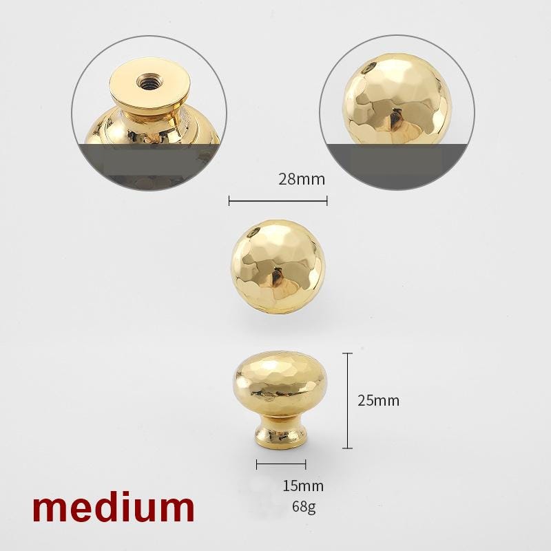 Solid Brass Mushroom Drawer Knob 23 28 32mm 7/8" 1" 1 1/4" Forged Gold Color Kitchen Door Drawer Pull Furniture Hardware Wholesale