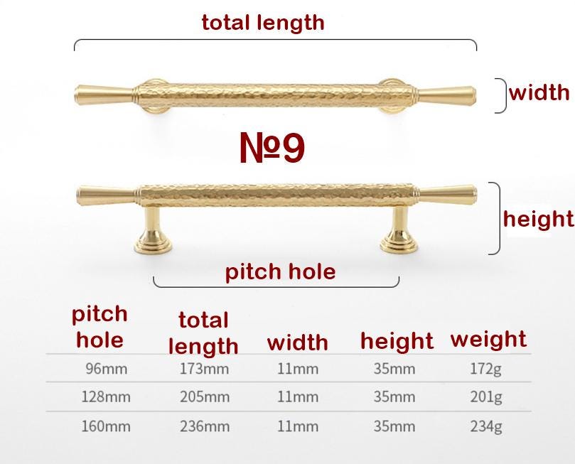 Solid Brass Drawer Pull Handle Forged Gold Color 7 8 9 Inches 173 205 236 mm Kitchen Cabinet Door Furniture Decor Hardware Wholesale