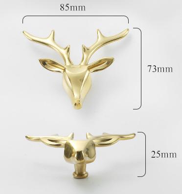 Solid Brass Deer Drawer Knob 73 85 mm 2 7/8" 3 3/8" Gold Color Kitchen Door Drawer Pull Furniture Hardware Wholesale