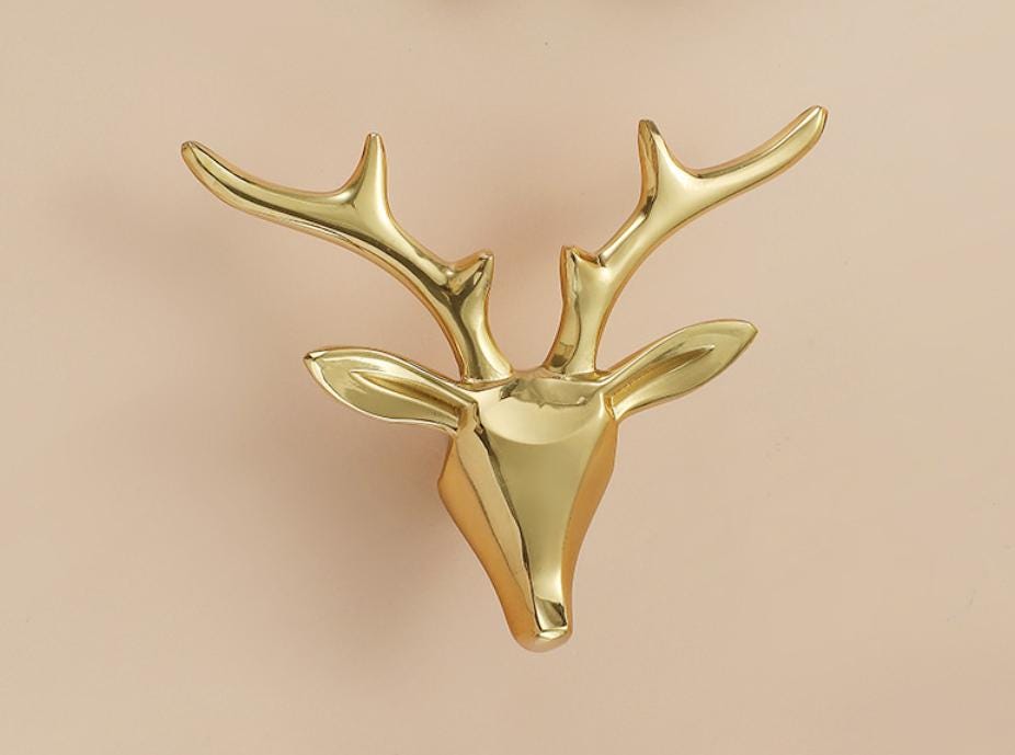 Solid Brass Deer Drawer Knob 73 85 mm 2 7/8" 3 3/8" Gold Color Kitchen Door Drawer Pull Furniture Hardware Wholesale