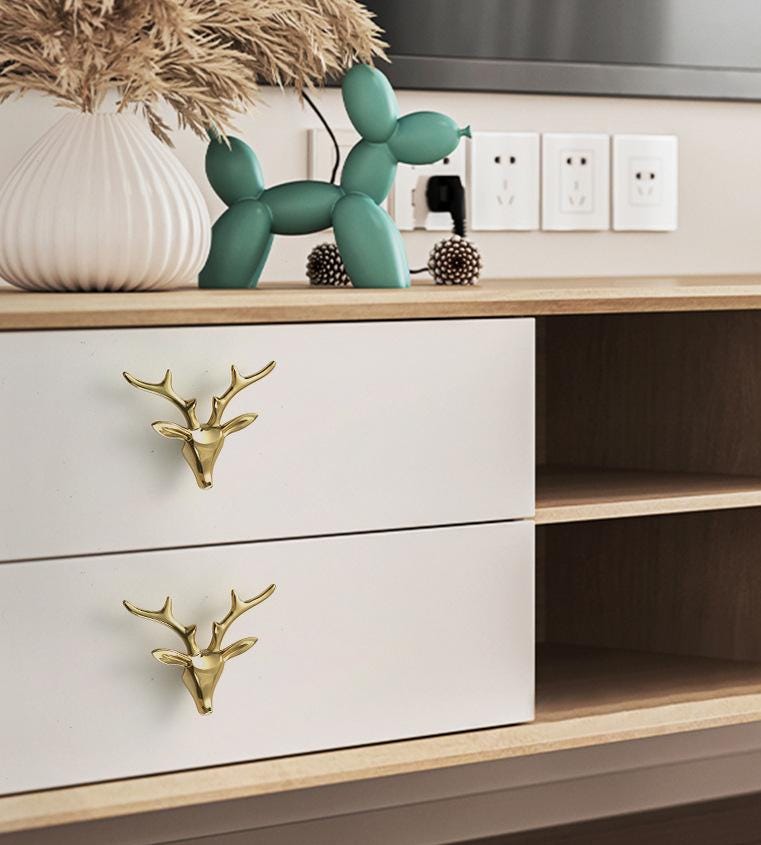 Solid Brass Deer Drawer Knob 73 85 mm 2 7/8" 3 3/8" Gold Color Kitchen Door Drawer Pull Furniture Hardware Wholesale