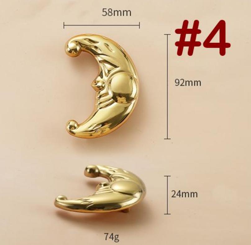 Solid Brass Moon Drawer Knob 58 92 mm 2 1/4" 3 5/8" Gold Color Kitchen Door Drawer Pull Furniture Hardware Wholesale
