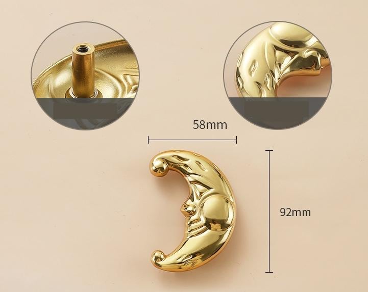 Solid Brass Moon Drawer Knob 58 92 mm 2 1/4" 3 5/8" Gold Color Kitchen Door Drawer Pull Furniture Hardware Wholesale