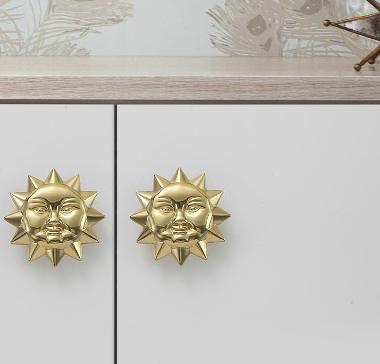 Solid Brass Sun Drawer Knob 25 75 mm 1" 3" Gold Color Kitchen Door Drawer Pull Furniture Hardware Wholesale
