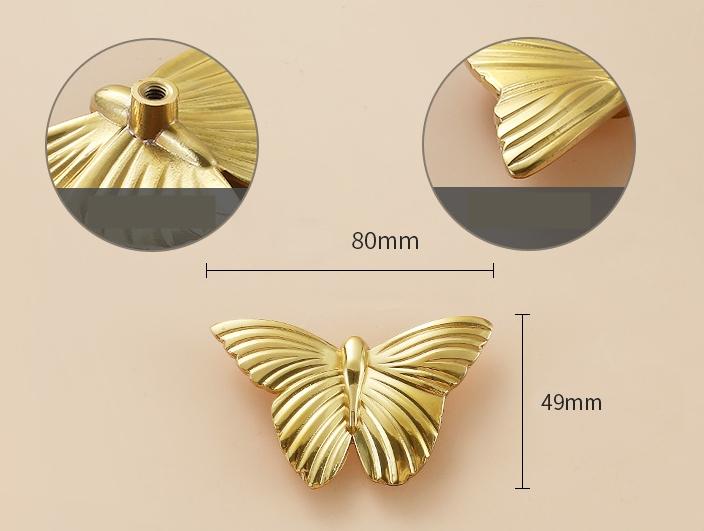 Solid Brass Butterfly Cabinet Pulls & Knobs - Gold Finish Hardware - view 6