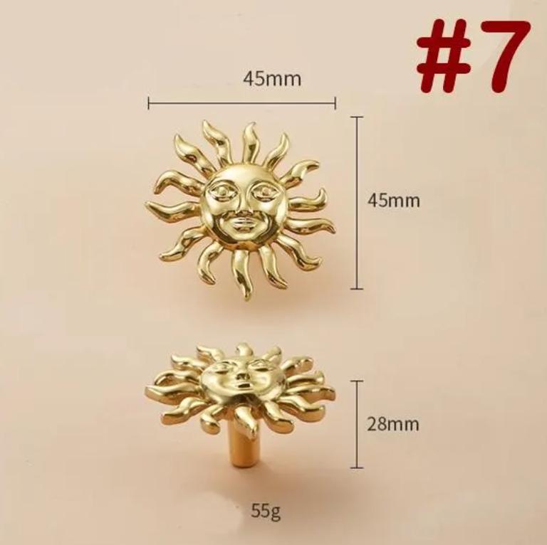 Solid Brass Sun Drawer Knob 28 45 mm 1 1/8" 1 3/4" Gold Color Kitchen Door Drawer Pull Furniture Hardware Wholesale
