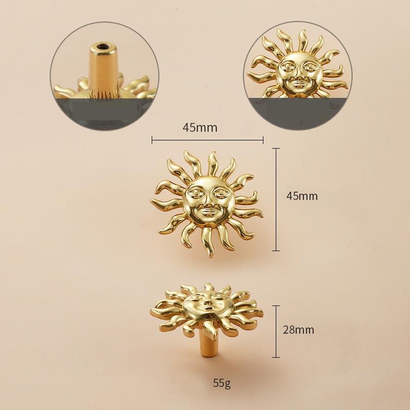 Solid Brass Sun Drawer Knob 28 45 mm 1 1/8" 1 3/4" Gold Color Kitchen Door Drawer Pull Furniture Hardware Wholesale