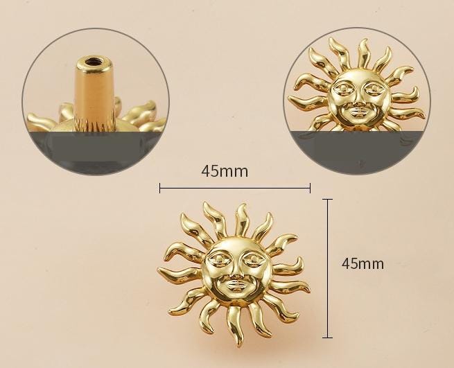 Solid Brass Sun Drawer Knob 28 45 mm 1 1/8" 1 3/4" Gold Color Kitchen Door Drawer Pull Furniture Hardware Wholesale