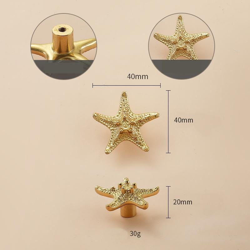 Solid Brass Starfish Drawer Knob 20 40 mm 3/4" 1 5/8" Gold Color Kitchen Door Drawer Pull Furniture Hardware Wholesale