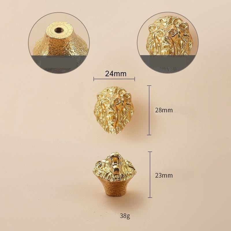 Solid Brass Lion Drawer Knob 28 24 mm 1 1/8" 7/8" Gold Color Kitchen Door Drawer Pull Furniture Hardware Wholesale