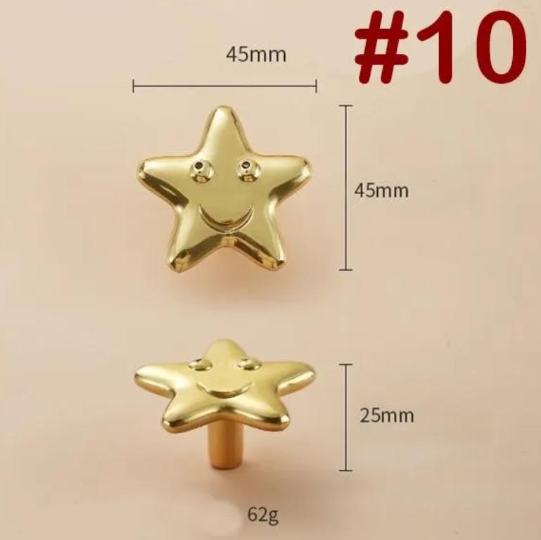 Solid Brass Star Drawer Knob 25 45 mm 1" 1 3/4" Gold Color Kitchen Door Drawer Pull Furniture Hardware Wholesale