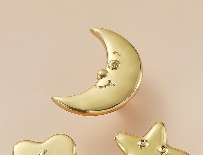 Solid Brass Moon Drawer Knob 38 60mm 1 1/2" 2 3/8" Gold Color Kitchen Door Drawer Pull Furniture Hardware Wholesale