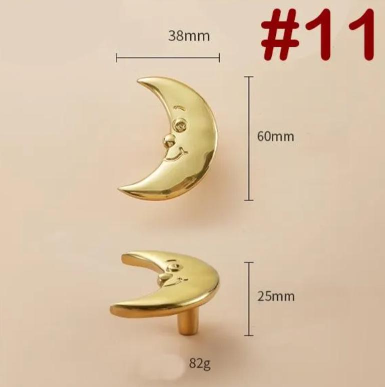 Solid Brass Moon Drawer Knob 38 60mm 1 1/2" 2 3/8" Gold Color Kitchen Door Drawer Pull Furniture Hardware Wholesale