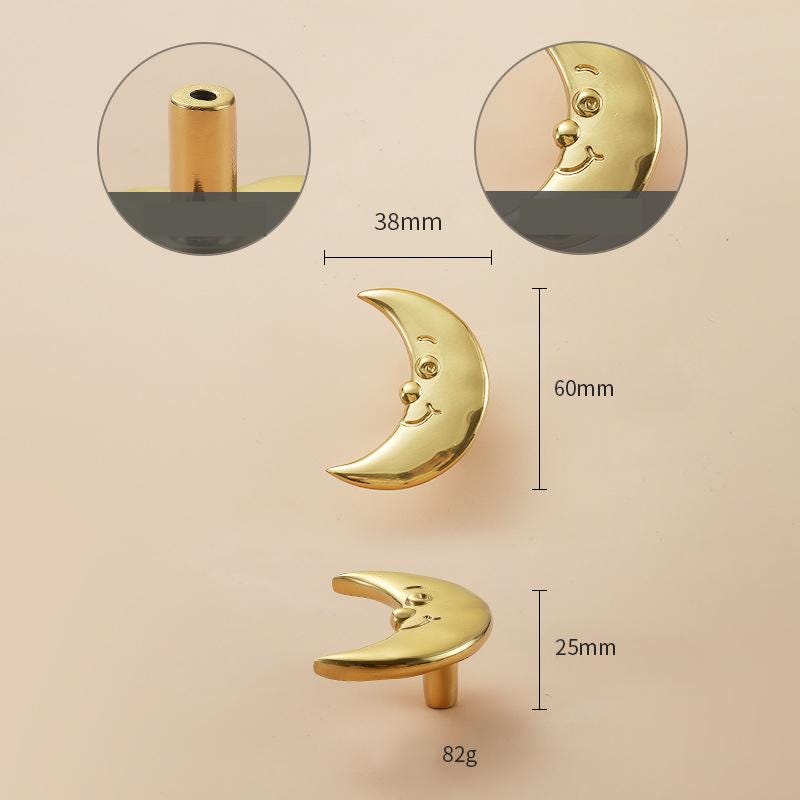 Solid Brass Moon Drawer Knob 38 60mm 1 1/2" 2 3/8" Gold Color Kitchen Door Drawer Pull Furniture Hardware Wholesale