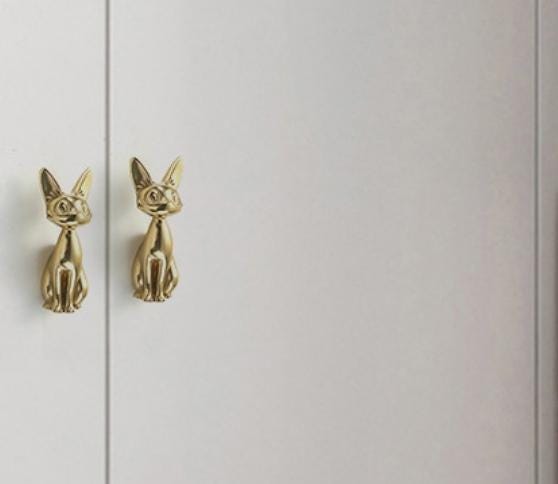 Solid Brass Cat Drawer Knob 55 73 mm 2 1/8" 2 7/8" Gold Color Kitchen Door Drawer Pull Furniture Hardware Wholesale