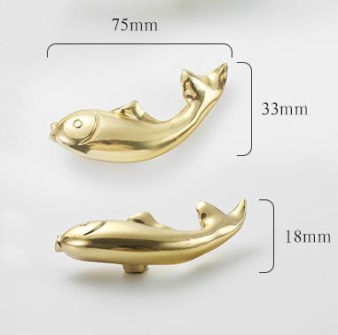 Solid Brass Fish Drawer Knob 33 75 mm 1 1/4" 3" Gold Color Kitchen Door Drawer Pull Furniture Hardware Wholesale